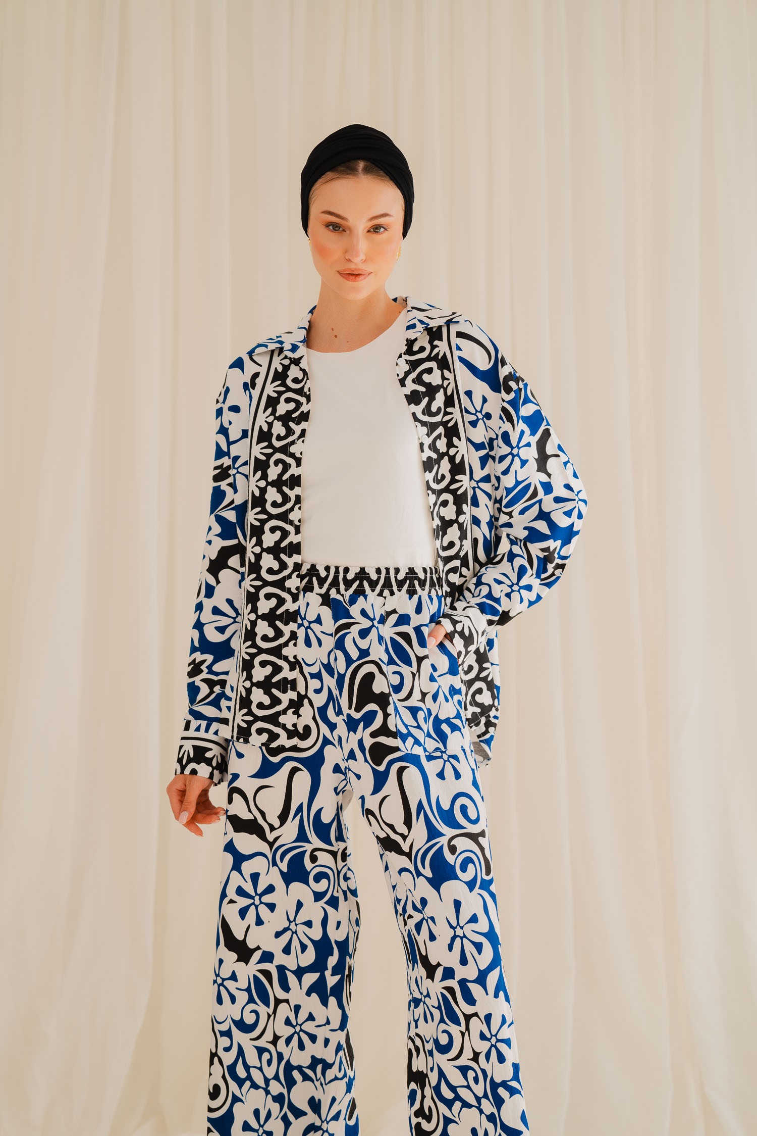 Floral Fusion Statement Blouse - Blue, 2X