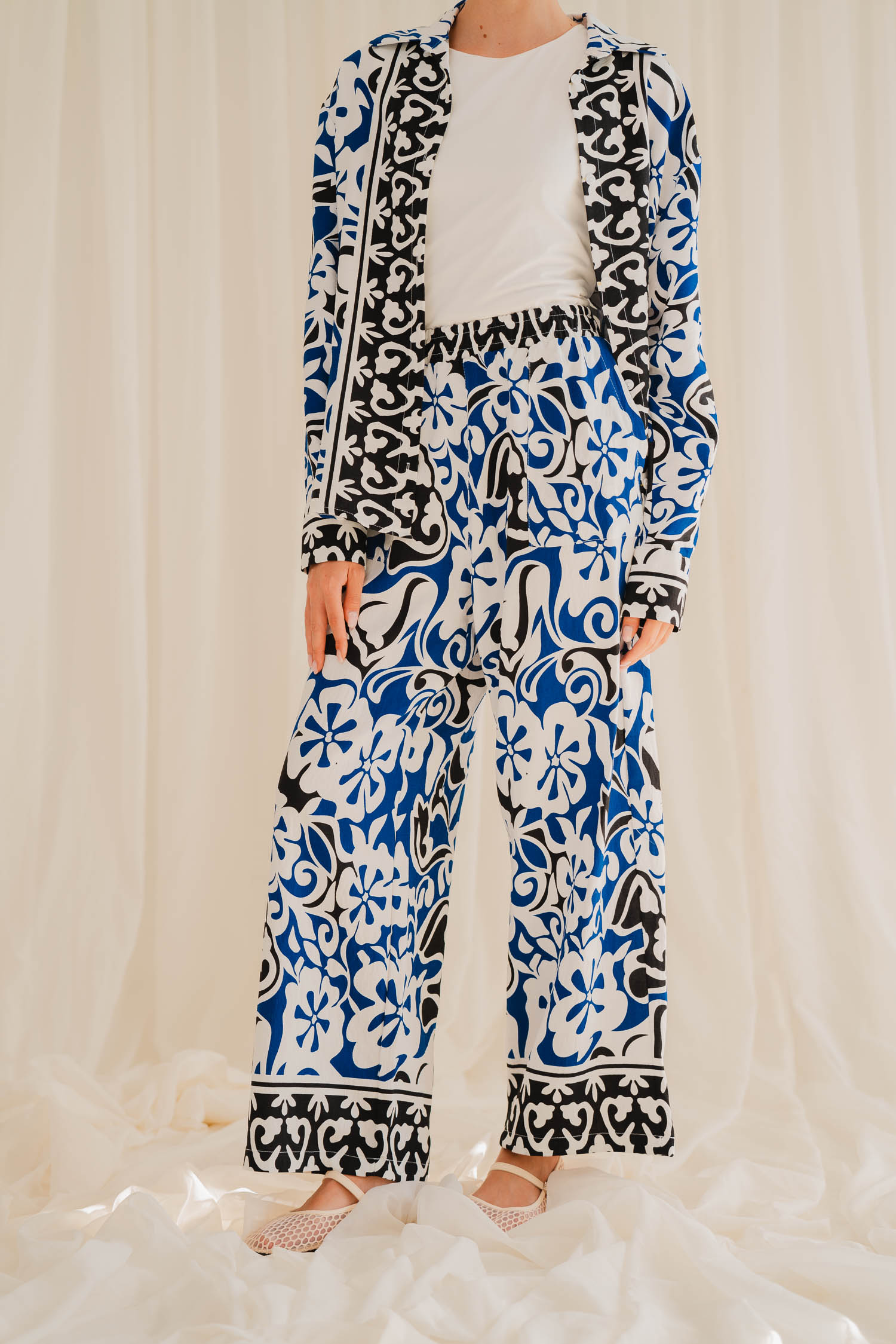 Printed Straight-Leg Trousers - Blue, 2X